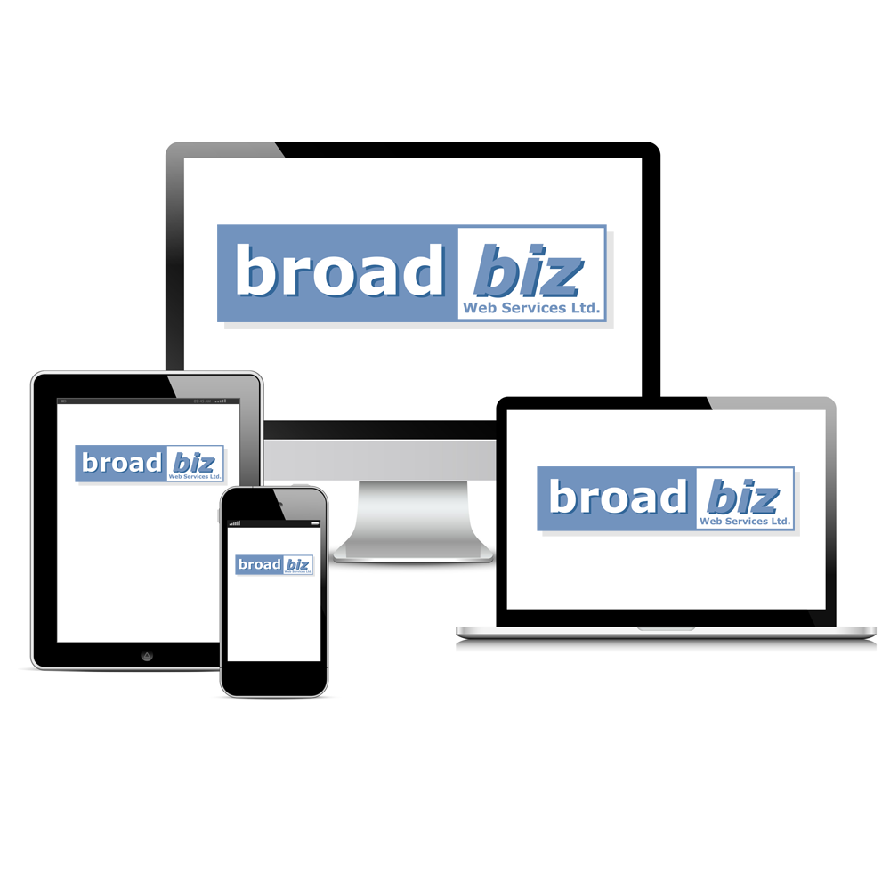 Range of devices and screen displaying the Broadbiz Web Services Ltd. logo